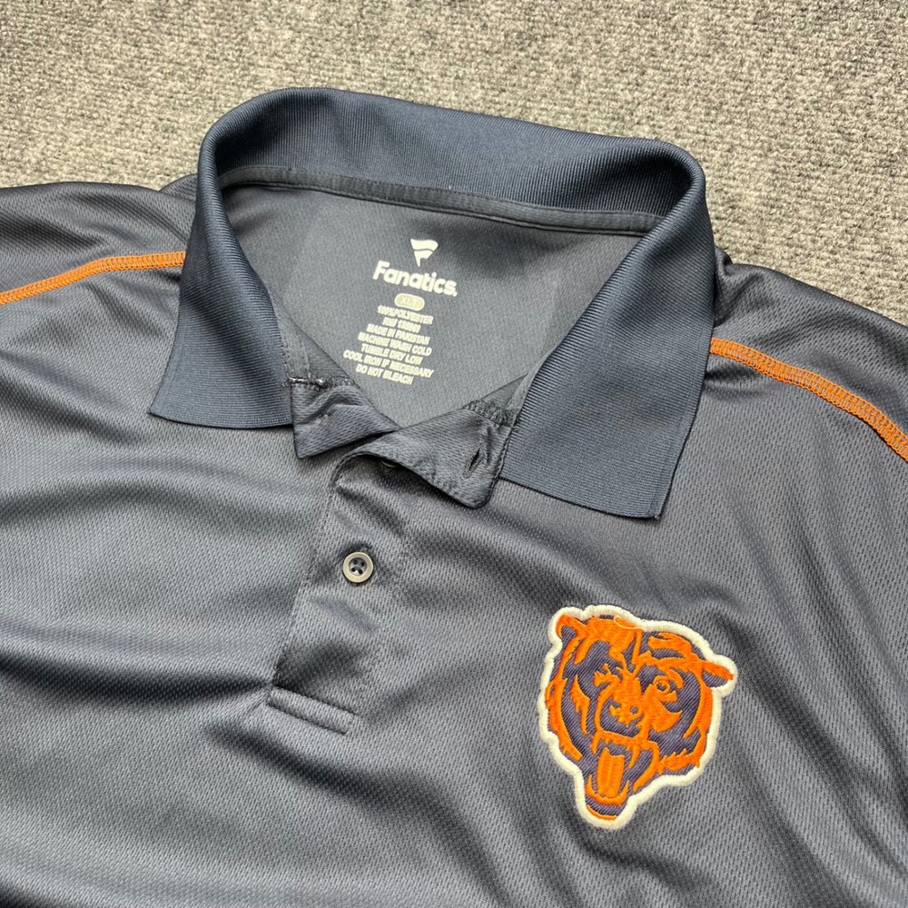 Fanatics Chicago Bears NFL Football Sport Navy Blue Grey Short Sleeve Polo Shirt